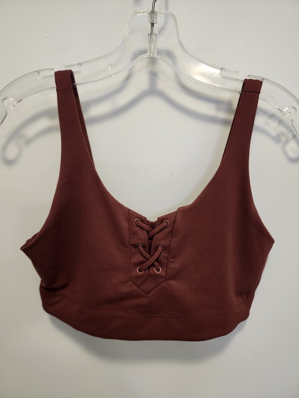 JOY LAB Ribbed Lace-Up Bralette Crop Top — Deep Wine/rust Color Size Medium